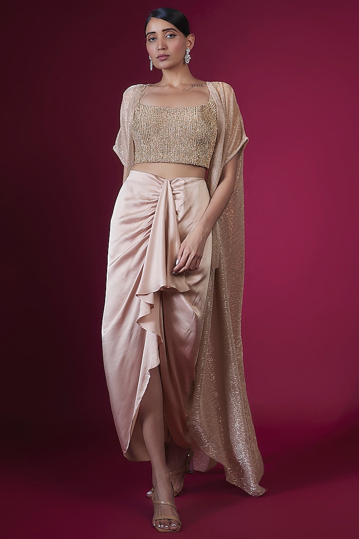 Rose Shimmer Crepe Draped Skirt Set by Namrata Joshipura at Pernia's Pop Up Shop