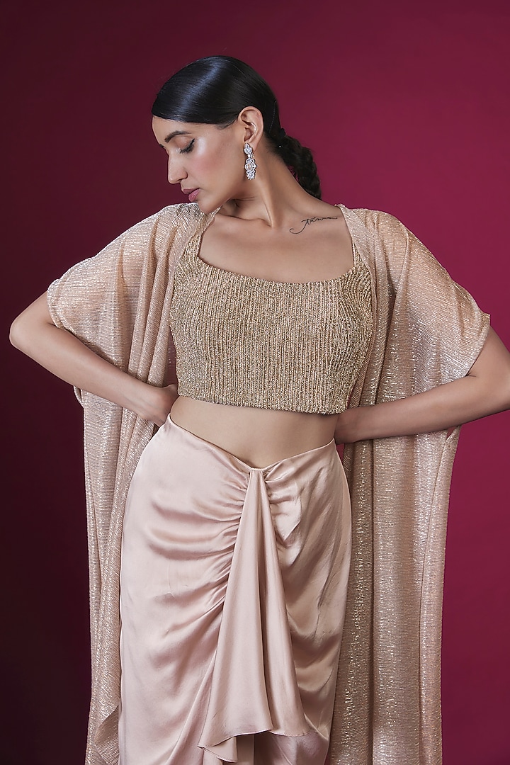 Rose Shimmer Crepe Draped Skirt Set by Namrata Joshipura at Pernia's Pop Up Shop