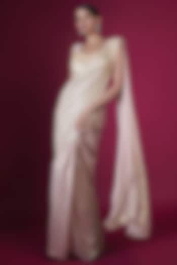 Rose Shimmer Chiffon Geometric Hand Embellished Draped Wedding Saree Set by Namrata Joshipura at Pernia's Pop Up Shop