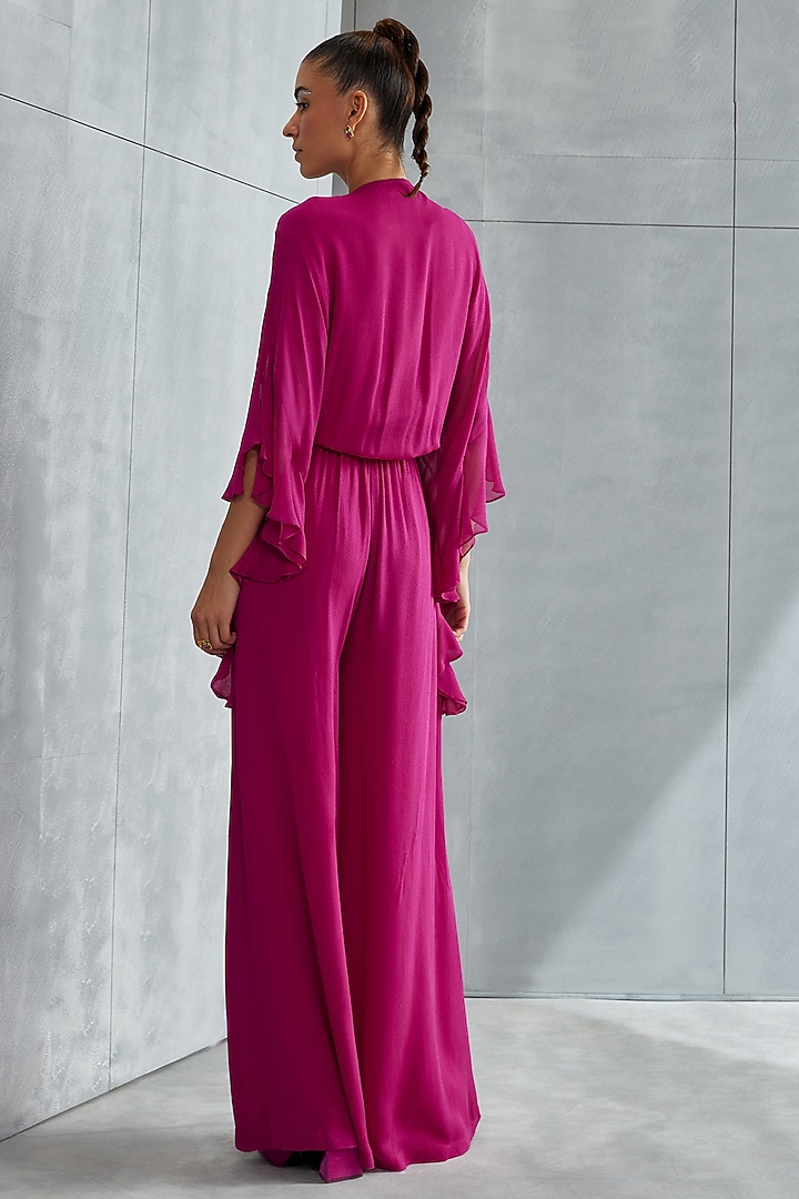 Mulberry Georgette Hand Embellished Jumpsuit by Namrata Joshipura at Pernia's Pop Up Shop