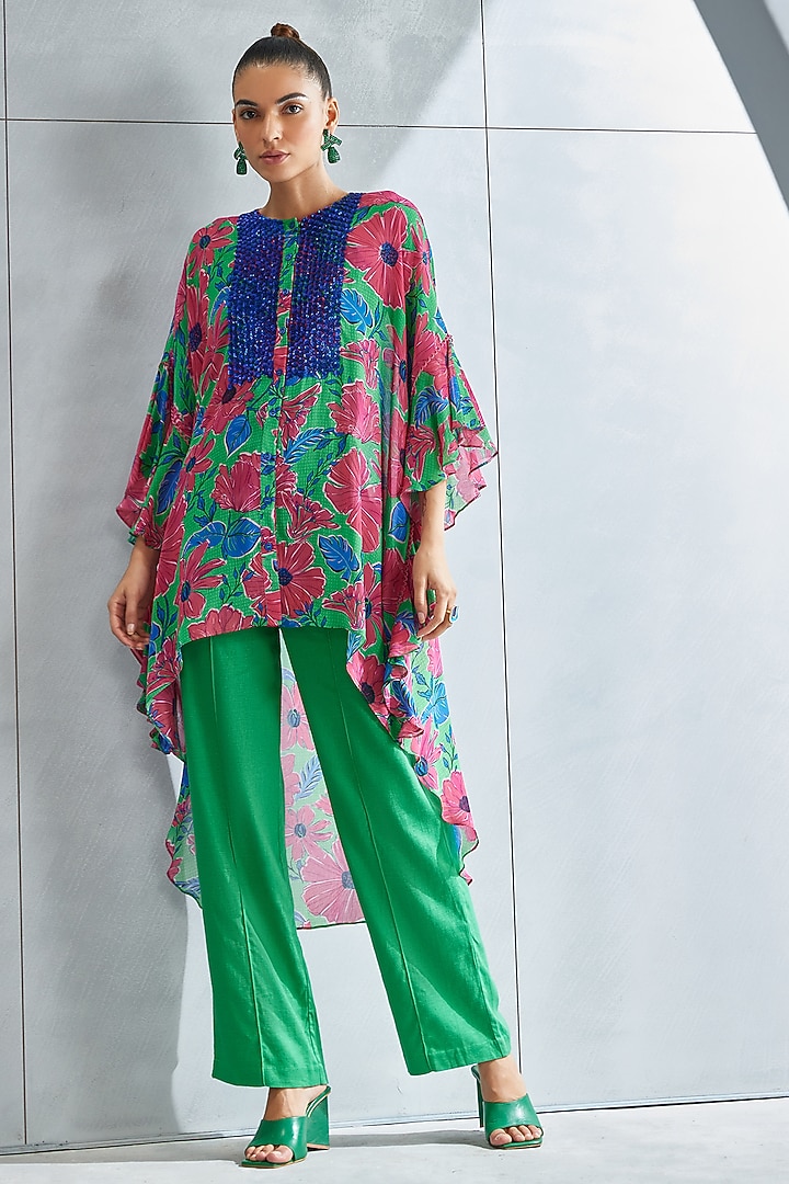 Forest Green Georgette Embellished Tunic by Namrata Joshipura at Pernia's Pop Up Shop