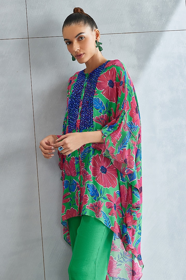 Forest Green Georgette Embellished Tunic by Namrata Joshipura at Pernia's Pop Up Shop