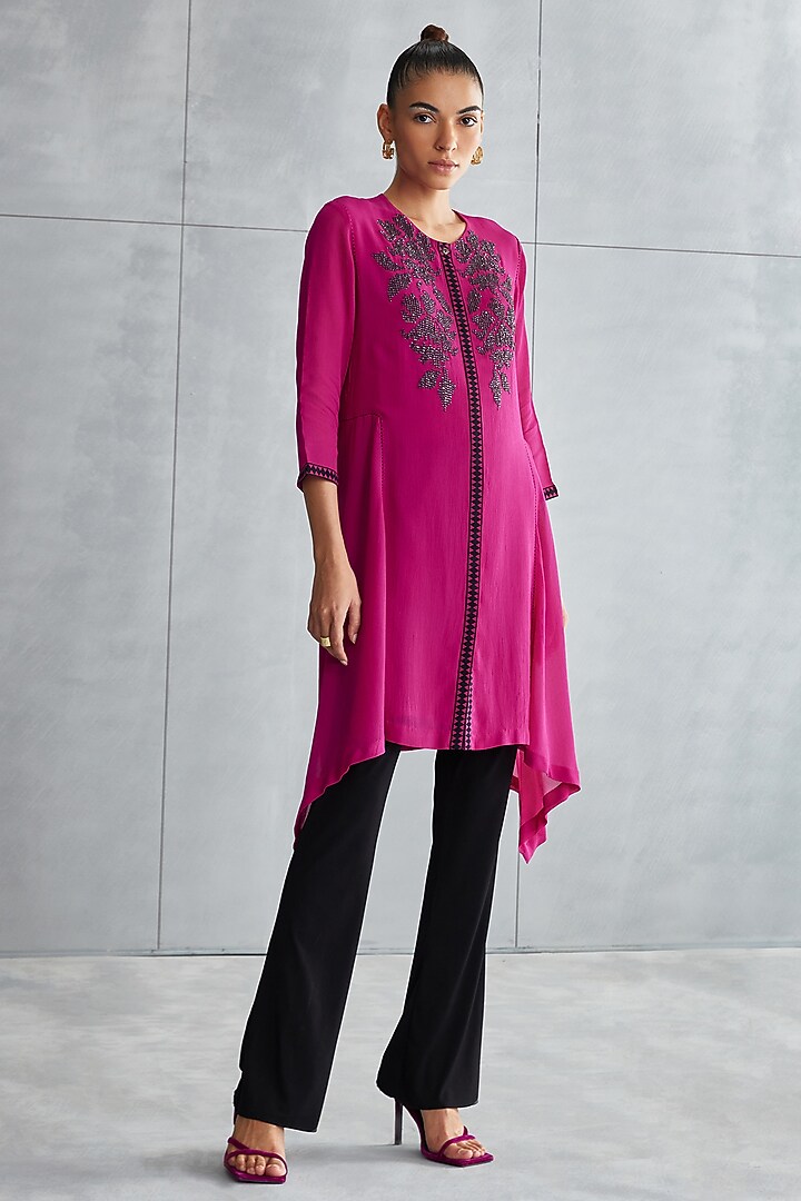 Mulberry Georgette Embellished Handkerchief Tunic by Namrata Joshipura at Pernia's Pop Up Shop