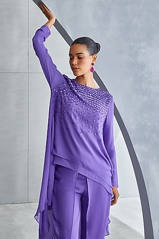 Amethyst Purple Embellished Layered Tunic by Namrata Joshipura