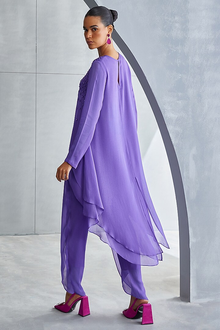 Amethyst Purple Embellished Layered Tunic by Namrata Joshipura at Pernia's Pop Up Shop