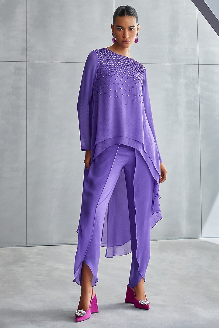 Amethyst Purple Embellished Layered Tunic by Namrata Joshipura at Pernia's Pop Up Shop