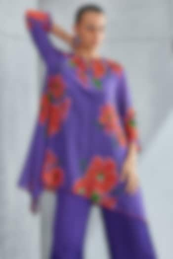 Amethyst Purple Georgette Embellished Asymmetric Tunic by Namrata Joshipura at Pernia's Pop Up Shop