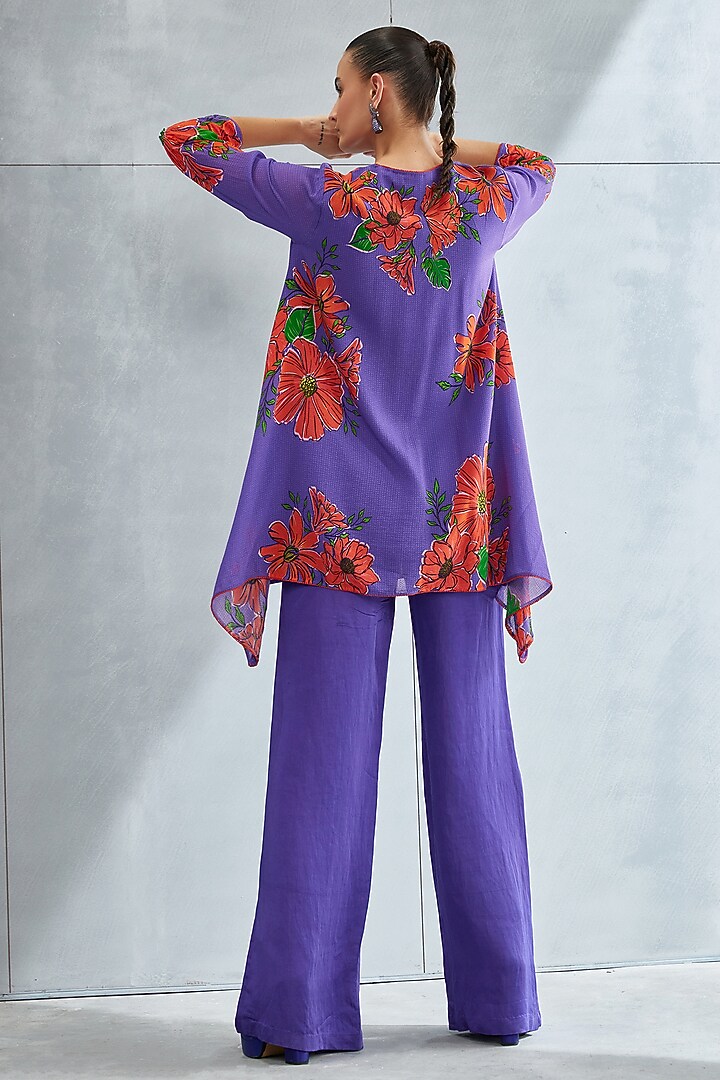 Amethyst Purple Georgette Embellished Asymmetric Tunic by Namrata Joshipura at Pernia's Pop Up Shop