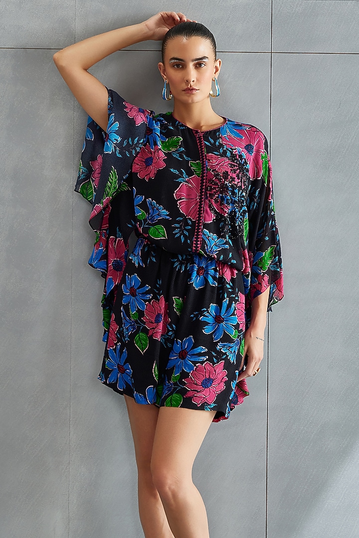 Black Georgette Embellished Romper by Namrata Joshipura at Pernia's Pop Up Shop