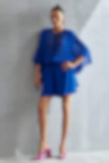 Egyptian Blue Georgette Embellished Boxy Romper by Namrata Joshipura at Pernia's Pop Up Shop