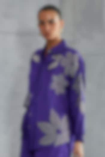 Violet Linen Satin Embellished Boxy Top by Namrata Joshipura at Pernia's Pop Up Shop