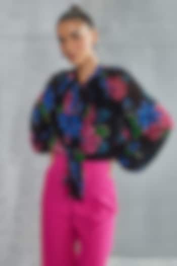 Black Georgette Embellished Tie-Up Top by Namrata Joshipura at Pernia's Pop Up Shop