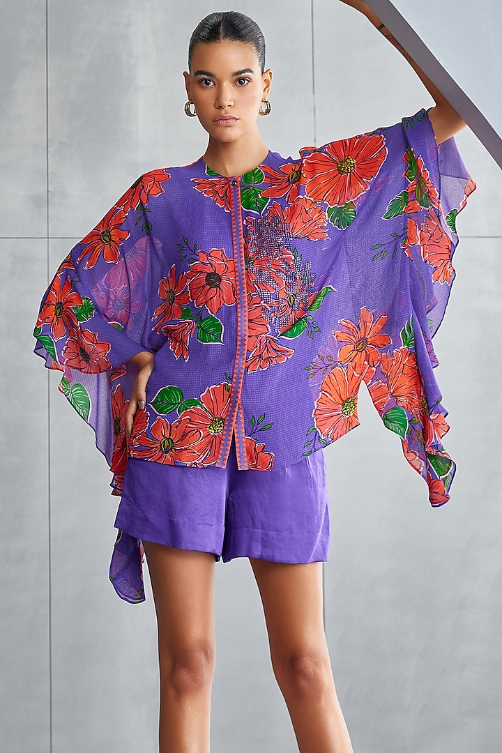 Amethyst Purple Georgette Embellished Top by Namrata Joshipura at Pernia's Pop Up Shop