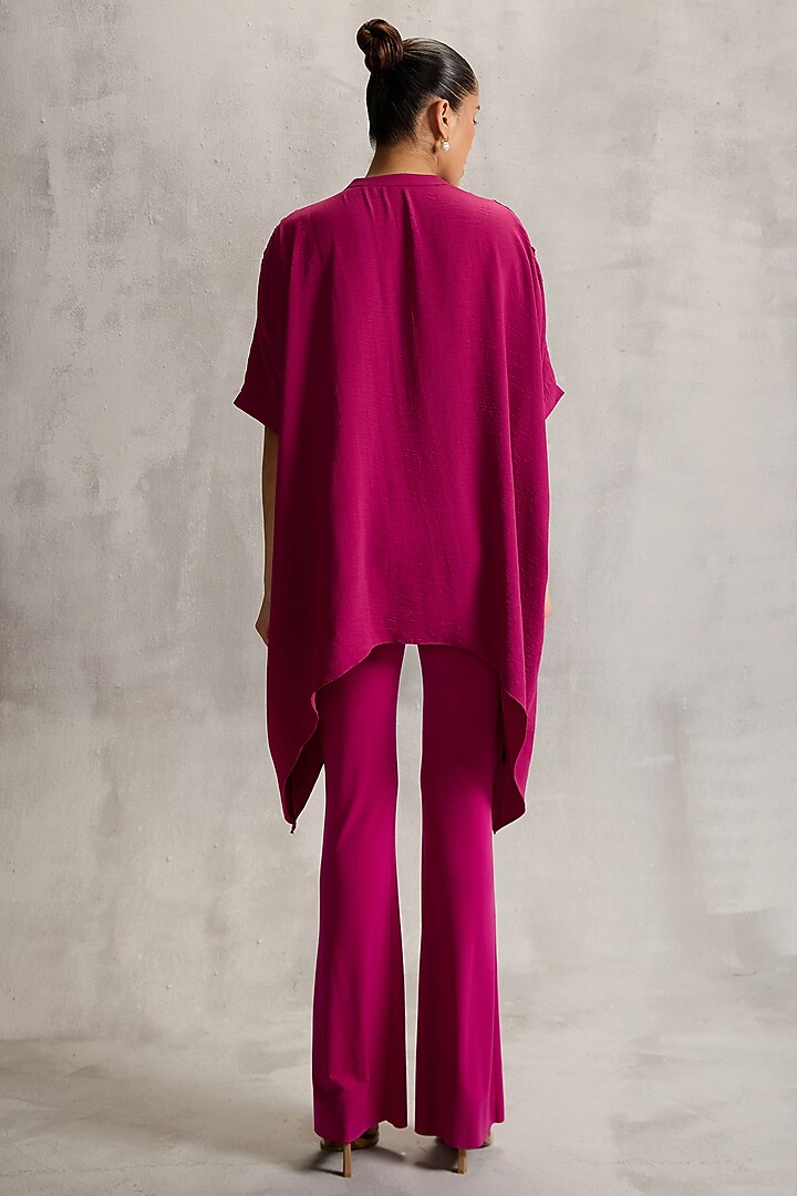 Ruby Rush Textured Crepe Floral Embellished Handkerchief Tunic by Namrata Joshipura at Pernia's Pop Up Shop