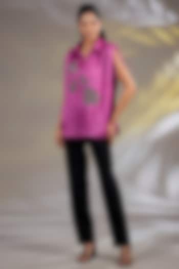 Pink Bubble Crepe Hand & Machine Embellished Top by Namrata Joshipura at Pernia's Pop Up Shop