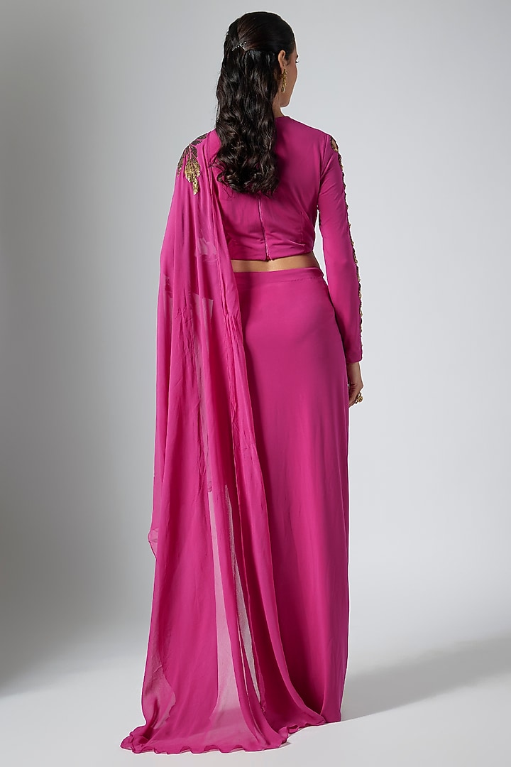 Ruby Blush Jersey Floral Hand Embellished Draped Wedding Saree Set by Namrata Joshipura at Pernia's Pop Up Shop