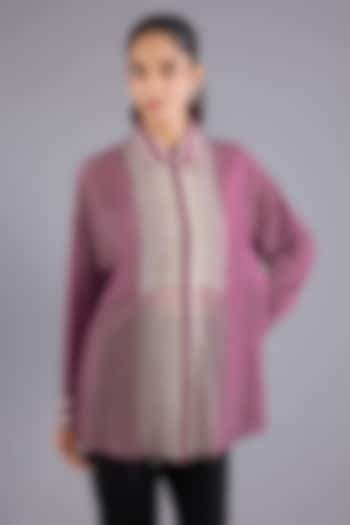 Pink Satin Crepe Geometric Embellished Oversized Shirt by Namrata Joshipura at Pernia's Pop Up Shop