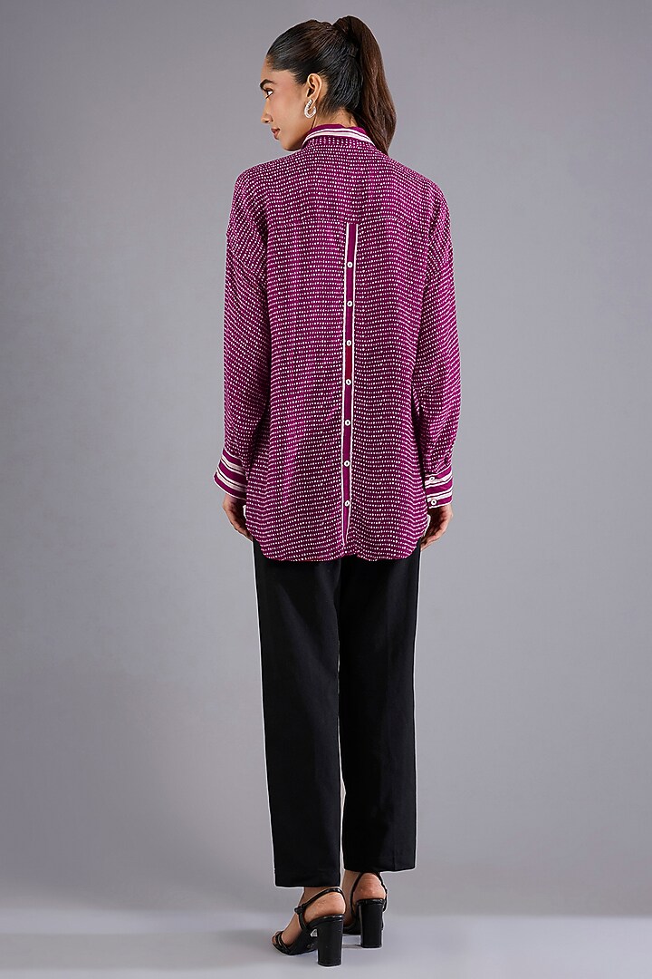 Pink Satin Crepe Geometric Embellished Oversized Shirt by Namrata Joshipura at Pernia's Pop Up Shop