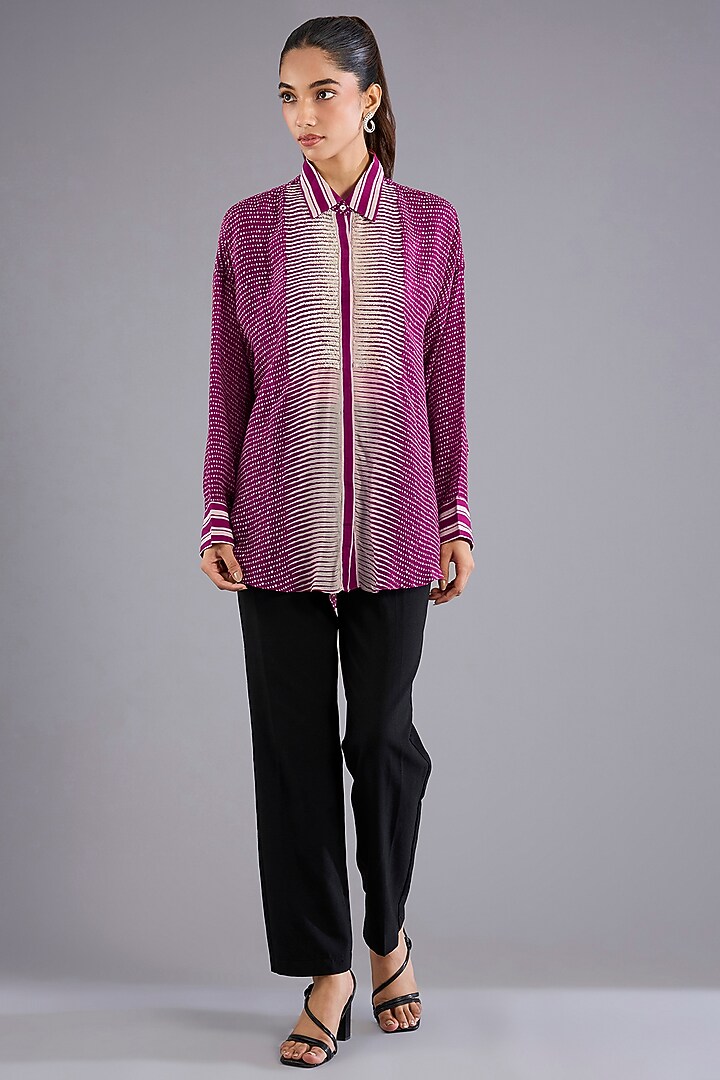 Pink Satin Crepe Geometric Embellished Oversized Shirt by Namrata Joshipura at Pernia's Pop Up Shop
