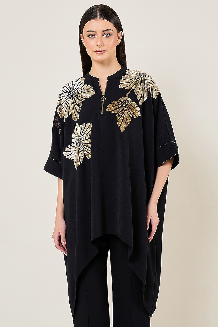 Black Georgette Handkerchief Tunic by Namrata Joshipura at Pernia's Pop Up Shop