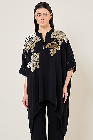 Black Georgette Handkerchief Tunic by Namrata Joshipura