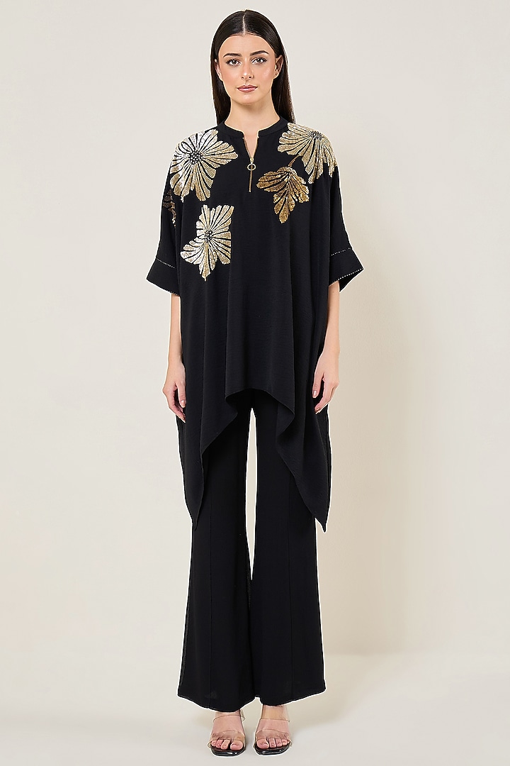 Black Georgette Handkerchief Tunic by Namrata Joshipura at Pernia's Pop Up Shop