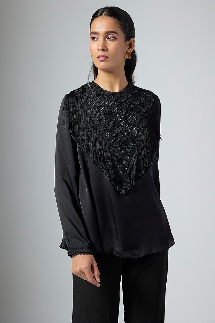 Black Georgette Top by Namrata Joshipura at Pernia's Pop Up Shop