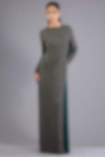 Hunter Green Viscose Georgette Embroidered Slit Bridal Gown by Namrata Joshipura at Pernia's Pop Up Shop