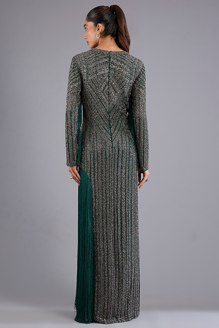 Hunter Green Viscose Georgette Embroidered Slit Bridal Gown by Namrata Joshipura at Pernia's Pop Up Shop