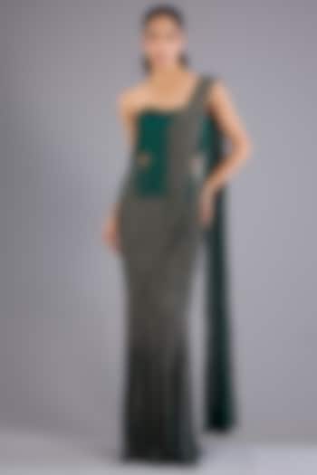 Hunter Green Viscose Georgette Embroidered Bridal Saree Set by Namrata Joshipura at Pernia's Pop Up Shop