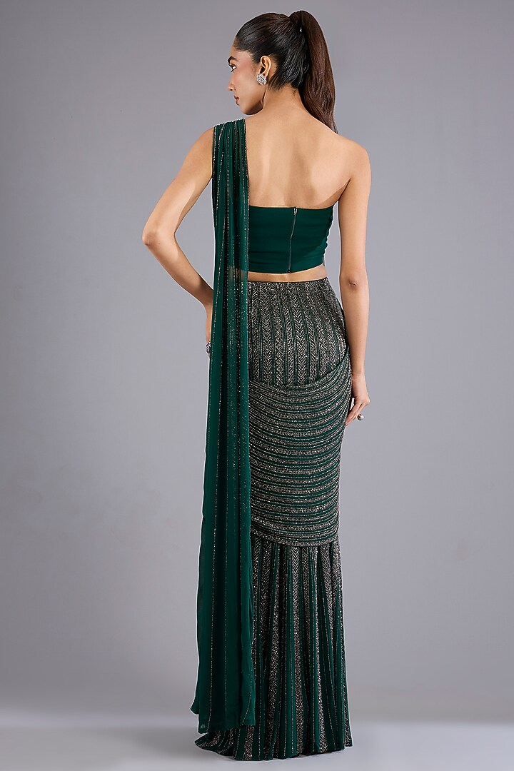 Hunter Green Viscose Georgette Embroidered Bridal Saree Set by Namrata Joshipura at Pernia's Pop Up Shop