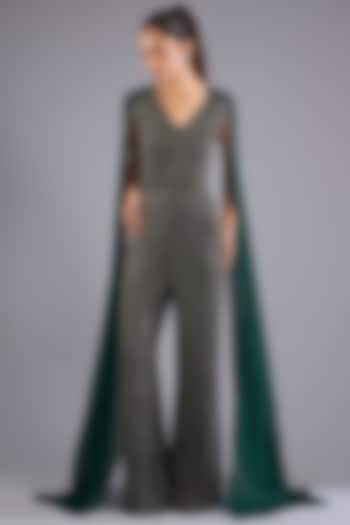 Hunter Green Viscose Georgette Embroidered Jumpsuit by Namrata Joshipura at Pernia's Pop Up Shop