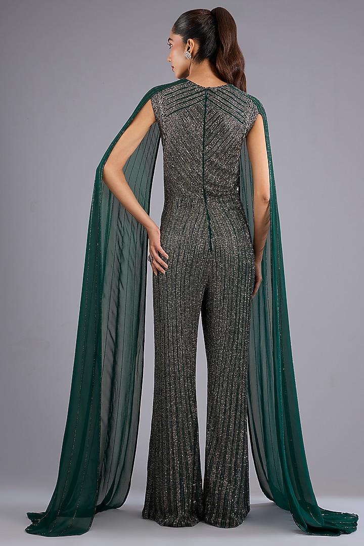 Hunter Green Viscose Georgette Embroidered Jumpsuit by Namrata Joshipura at Pernia's Pop Up Shop