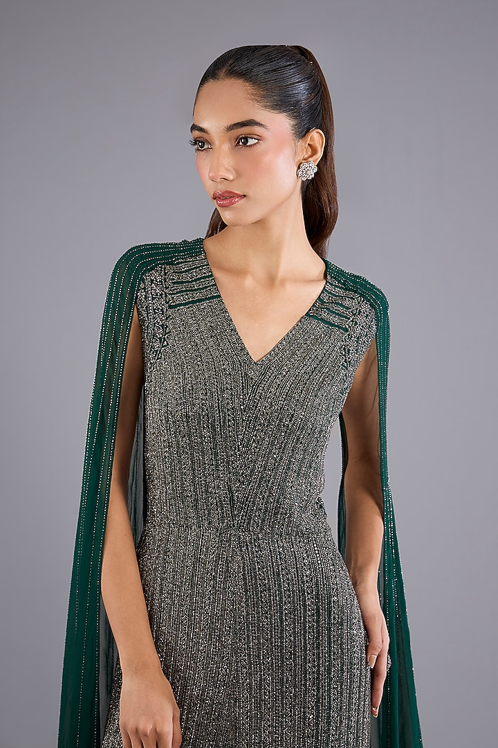 Hunter Green Viscose Georgette Embroidered Jumpsuit by Namrata Joshipura at Pernia's Pop Up Shop