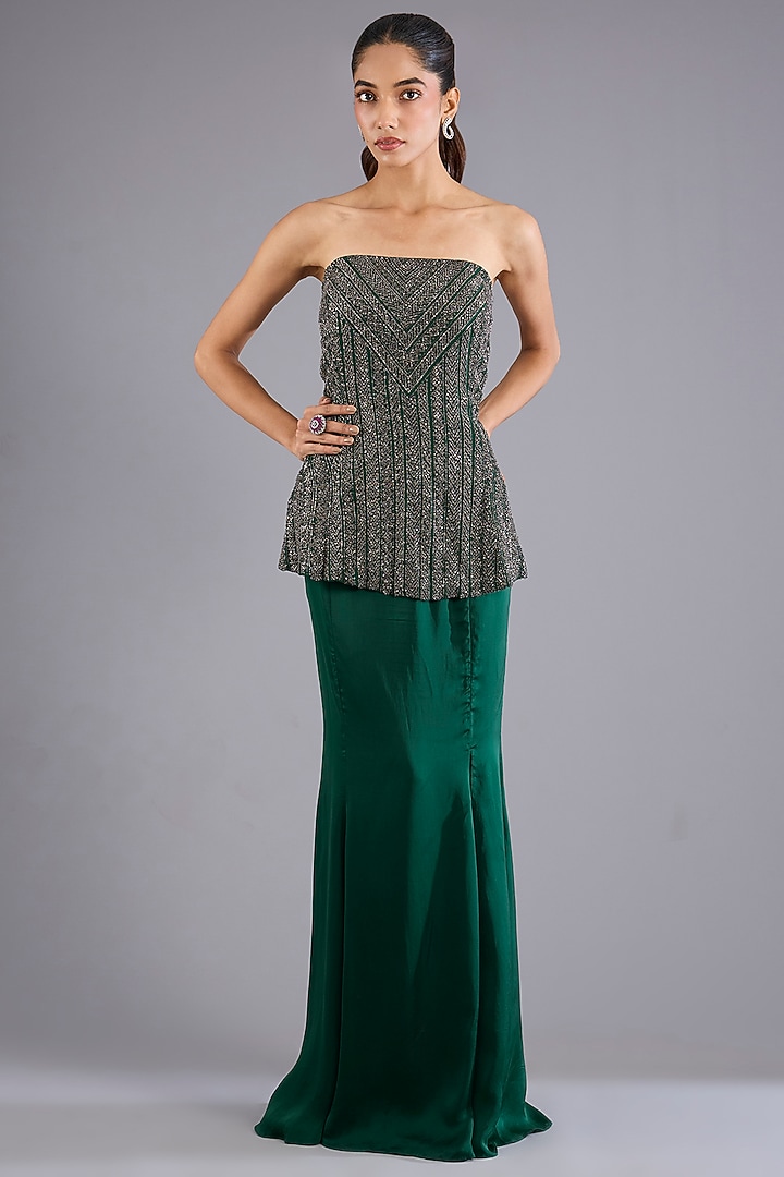 Hunter Green Viscose Georgette Skirt Set by Namrata Joshipura at Pernia's Pop Up Shop