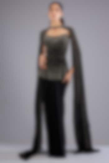 Black Micro Satin Skirt Set by Namrata Joshipura at Pernia's Pop Up Shop