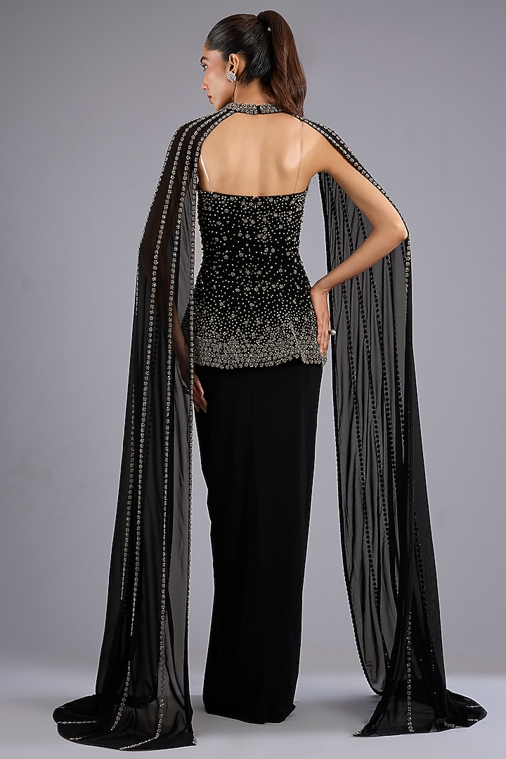 Black Micro Satin Skirt Set by Namrata Joshipura at Pernia's Pop Up Shop