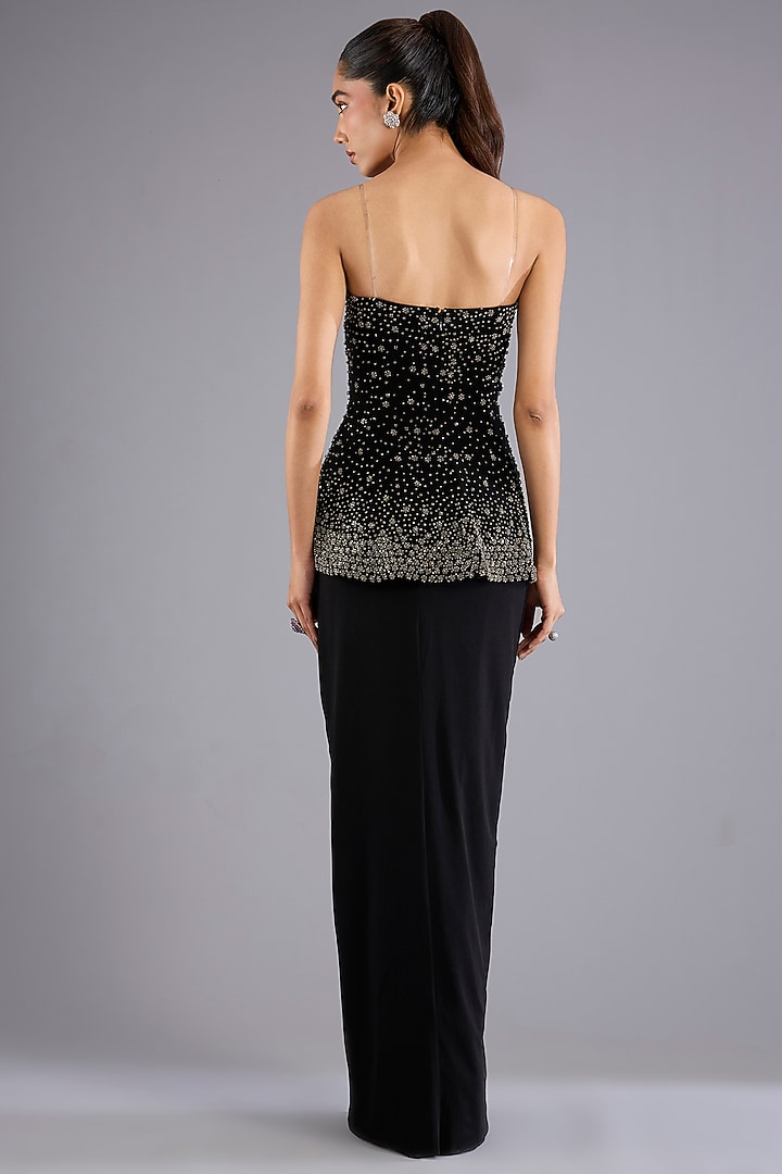 Black Micro Satin Skirt Set by Namrata Joshipura at Pernia's Pop Up Shop