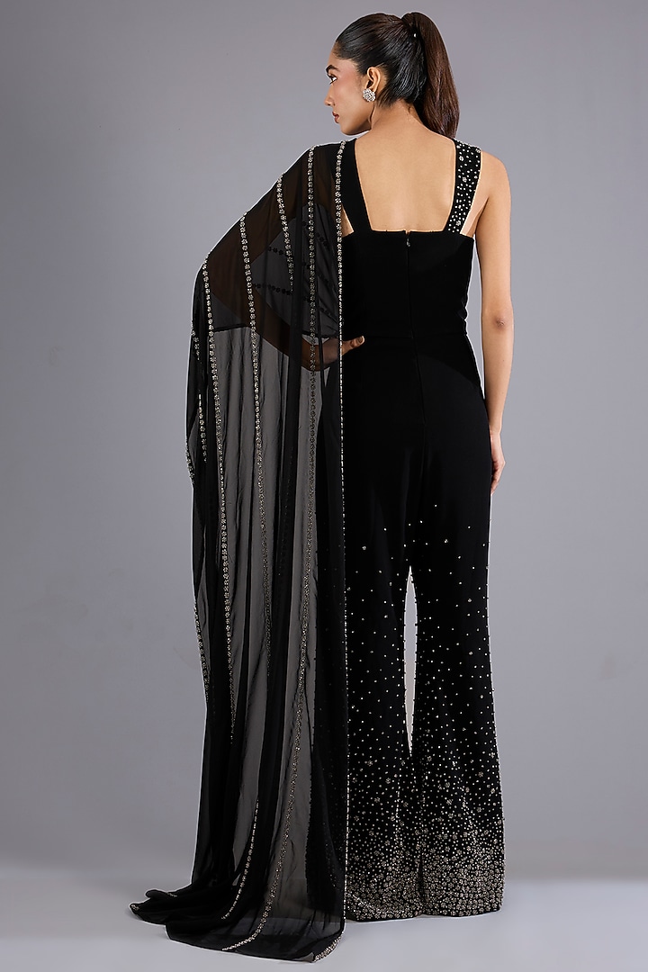 Black Micro Satin Jumpsuit by Namrata Joshipura at Pernia's Pop Up Shop