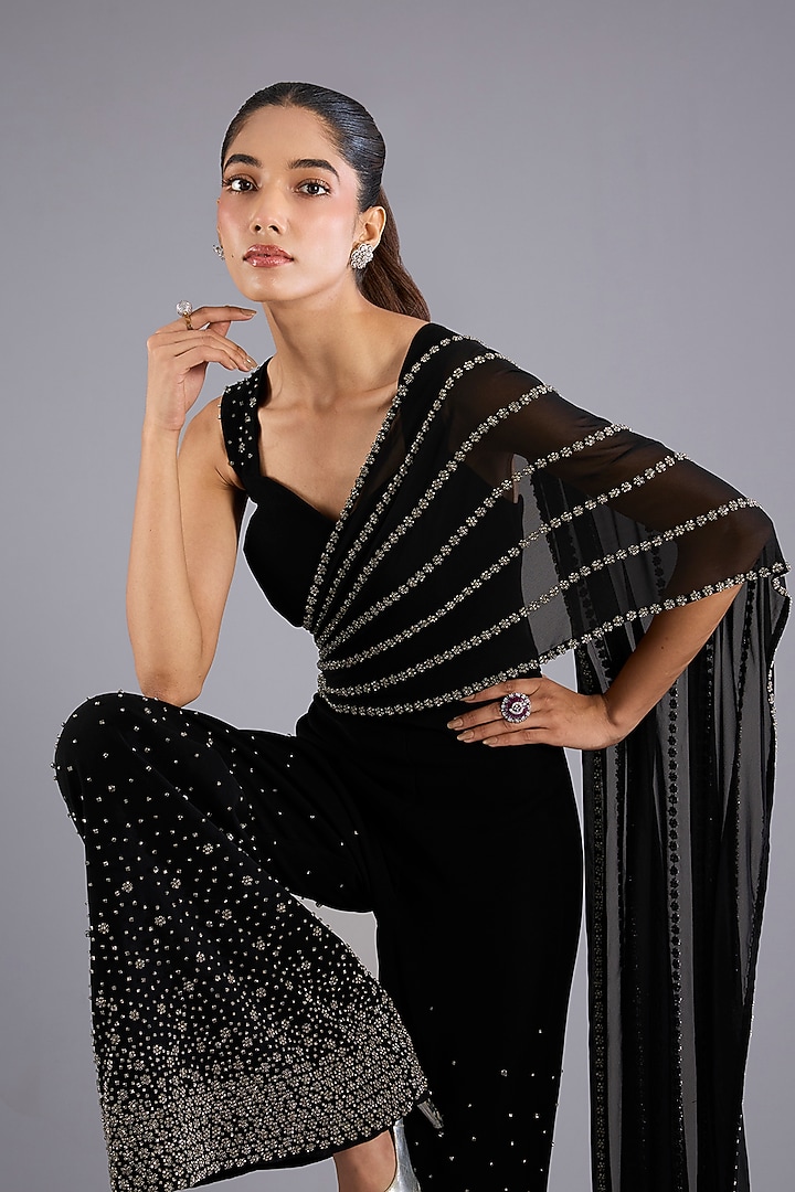 Black Micro Satin Jumpsuit by Namrata Joshipura at Pernia's Pop Up Shop