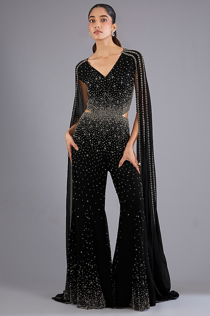 Black Viscose Georgette Jumpsuit by Namrata Joshipura at Pernia's Pop Up Shop