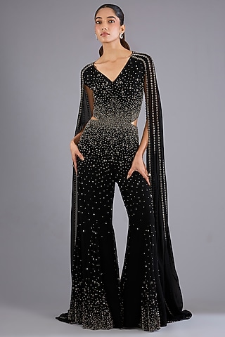 Black Viscose Georgette Jumpsuit by Namrata Joshipura