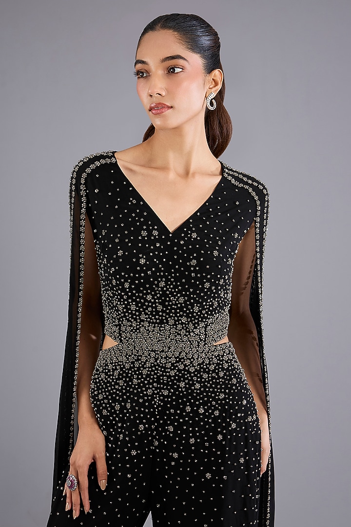 Black Viscose Georgette Jumpsuit by Namrata Joshipura at Pernia's Pop Up Shop