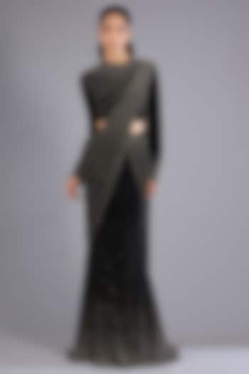 Black Viscose Georgette Bridal Saree Set by Namrata Joshipura at Pernia's Pop Up Shop