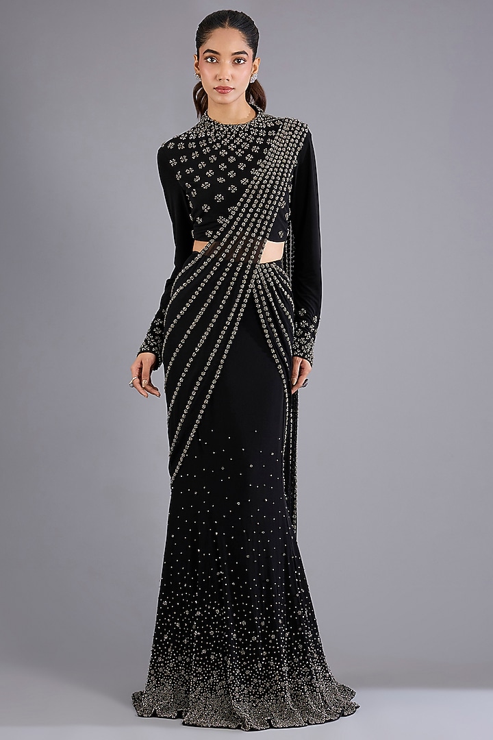 Black Viscose Georgette Bridal Saree Set by Namrata Joshipura at Pernia's Pop Up Shop