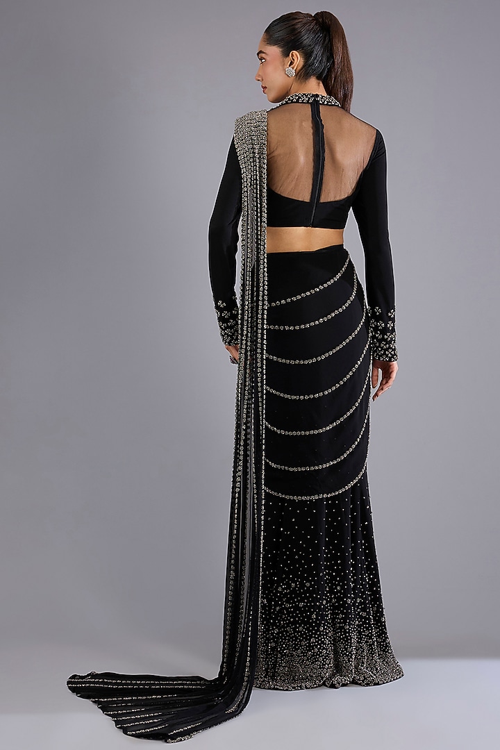Black Viscose Georgette Bridal Saree Set by Namrata Joshipura at Pernia's Pop Up Shop