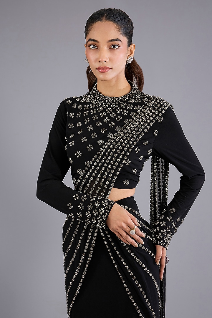 Black Viscose Georgette Bridal Saree Set by Namrata Joshipura at Pernia's Pop Up Shop