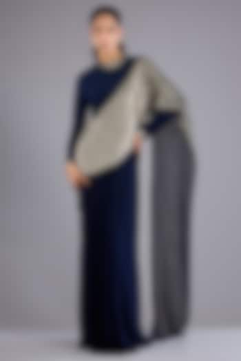 Navy Blue Viscose Georgette Reception Saree Set by Namrata Joshipura at Pernia's Pop Up Shop