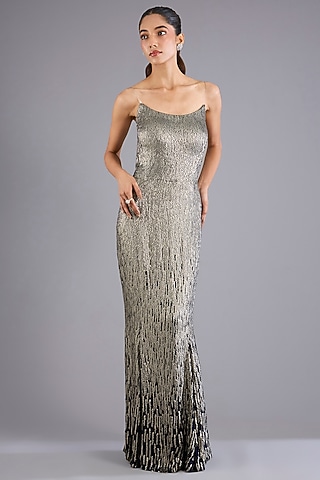 Navy Blue Viscose Georgette Long Gown by Namrata Joshipura