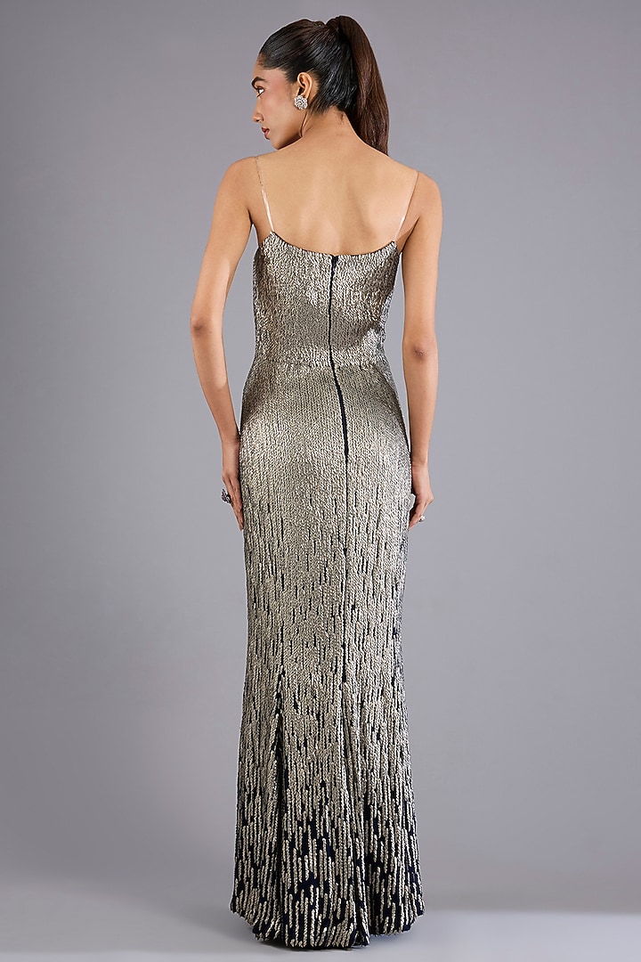 Navy Blue Viscose Georgette Long Wedding Gown by Namrata Joshipura at Pernia's Pop Up Shop